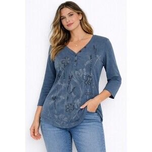 GreenSource Signature XL Boho Floral Beaded Embroidered Tunic Top 100% Cotton